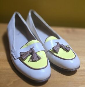 J. Crew Biella Tassel Leather Loafers 7.5 Italy Yellow Cream Tan